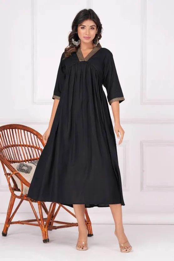 Noir Flair V-Neck Dress