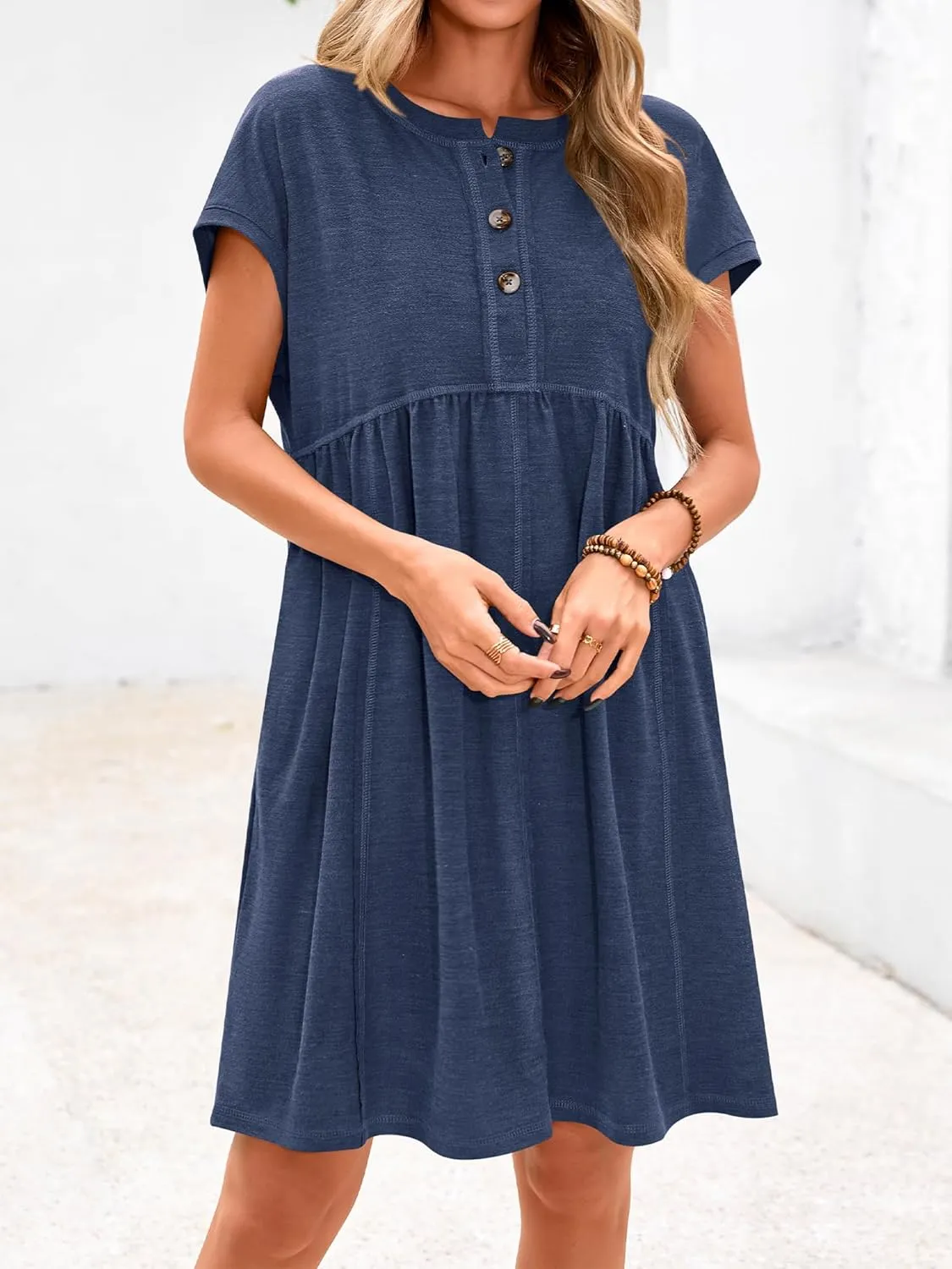 NOLLSOM Women's Summer Dresses 2025 Cap Sleeves Button Down Solid Oversized Short Dress Tshirt Mini Dress with Pockets