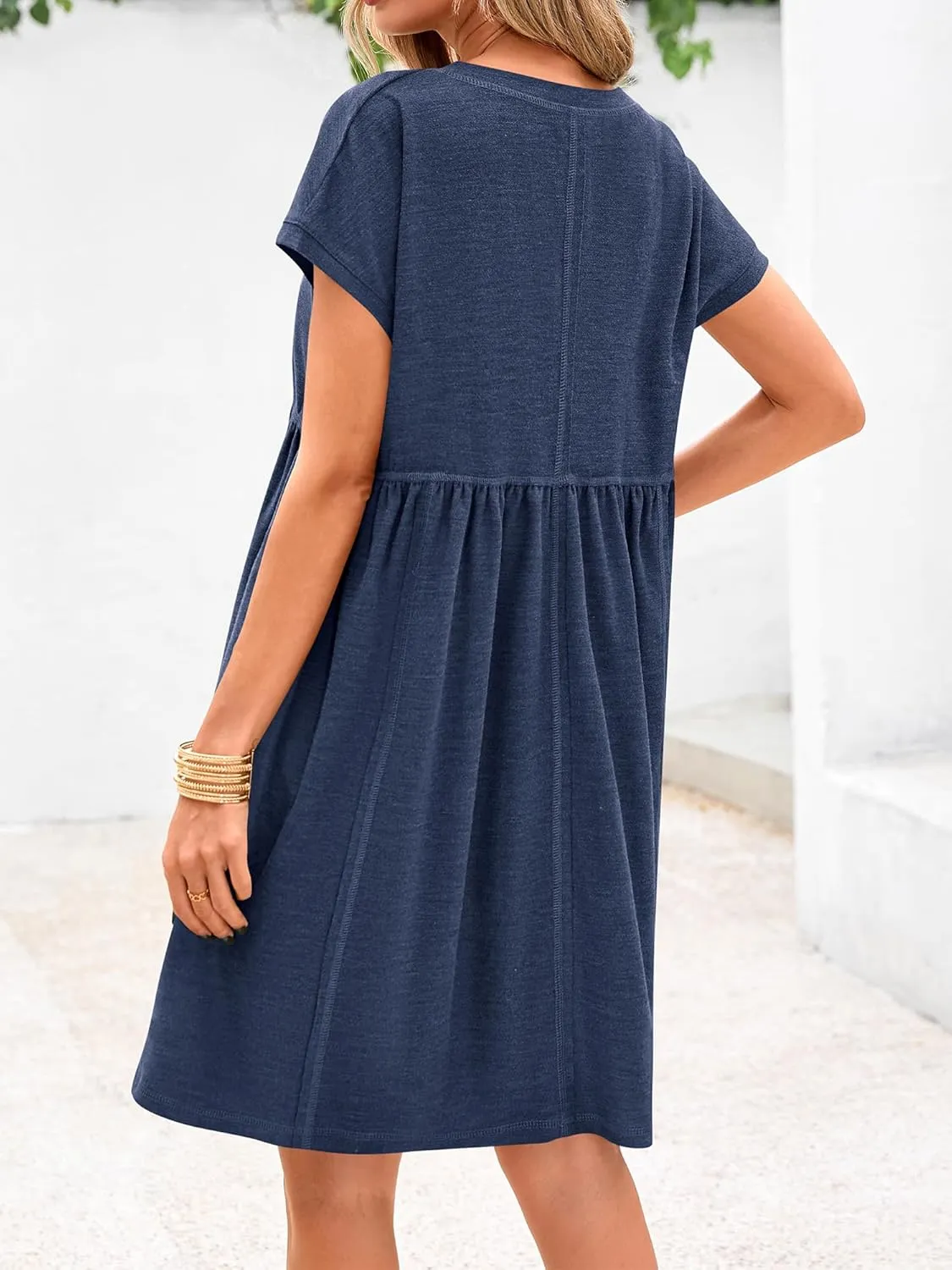 NOLLSOM Women's Summer Dresses 2025 Cap Sleeves Button Down Solid Oversized Short Dress Tshirt Mini Dress with Pockets