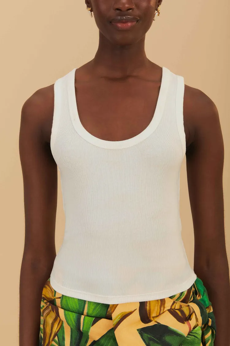 Off White Embroidered Tank