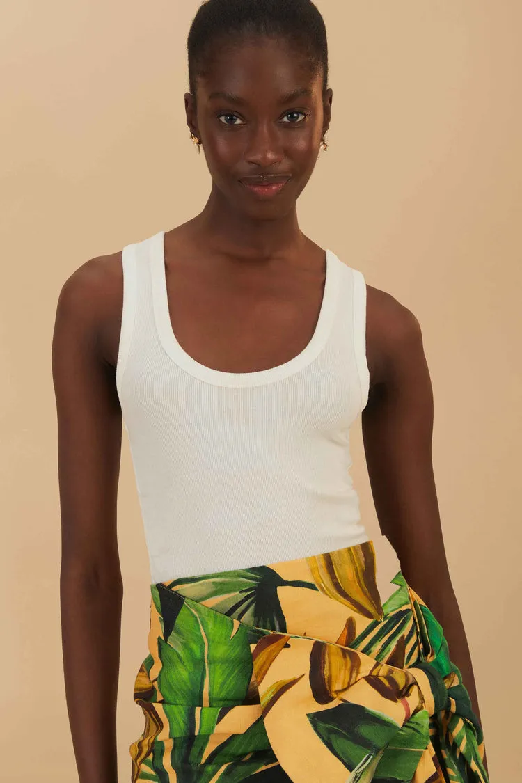 Off White Embroidered Tank