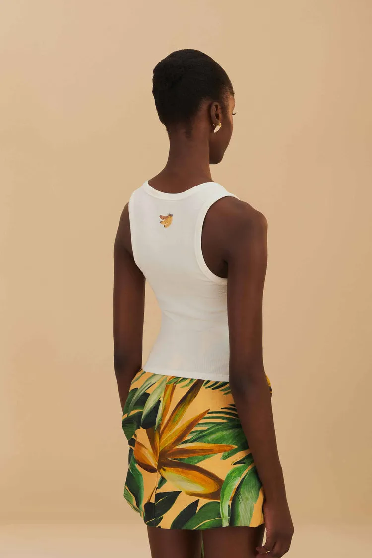 Off White Embroidered Tank
