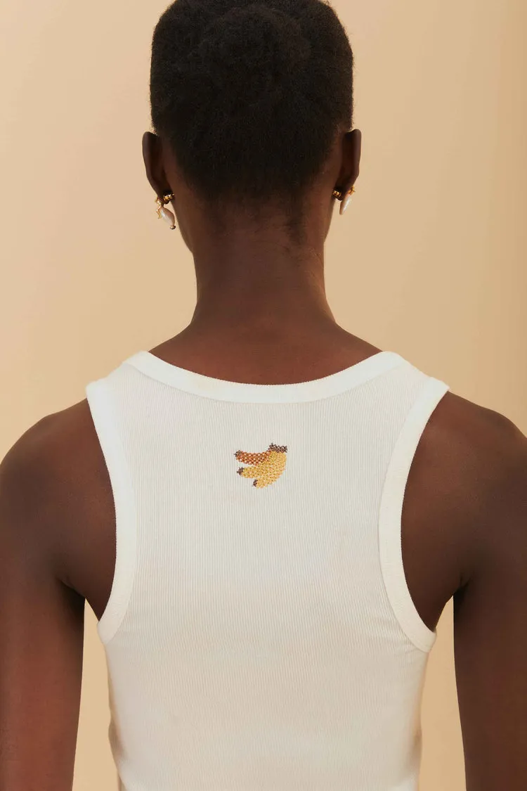 Off White Embroidered Tank