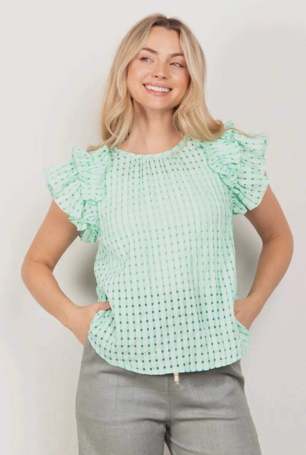 Organza Ruffled Blouse - Green