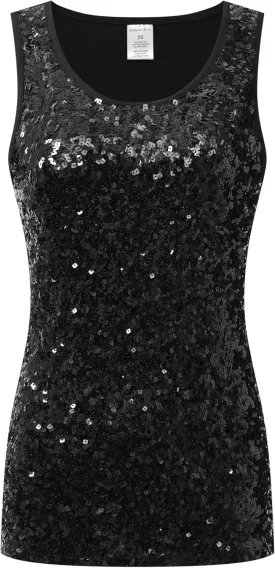 OThread & Co. Women's Glitter Sequin Tank Top Sleeveless Scoop Neck Night Out Party Top
