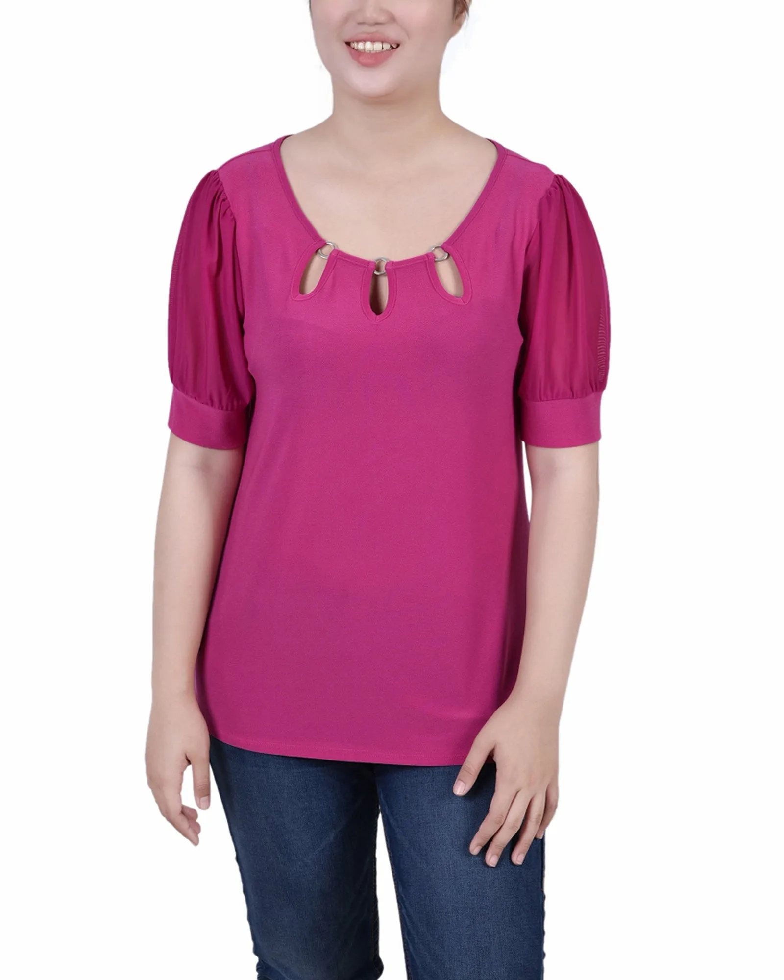 Petite Short Sleeve Three-Ring Top