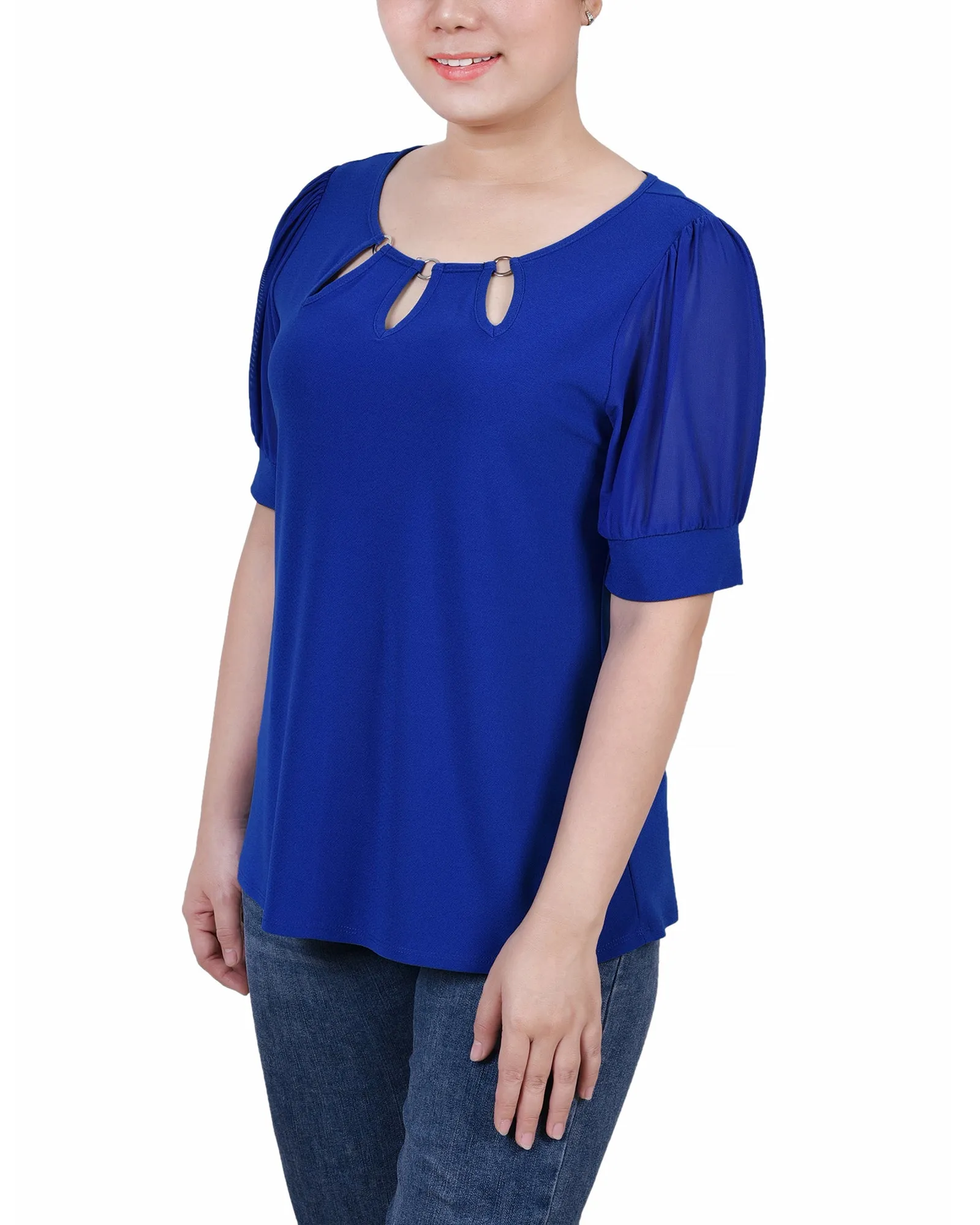 Petite Short Sleeve Three-Ring Top