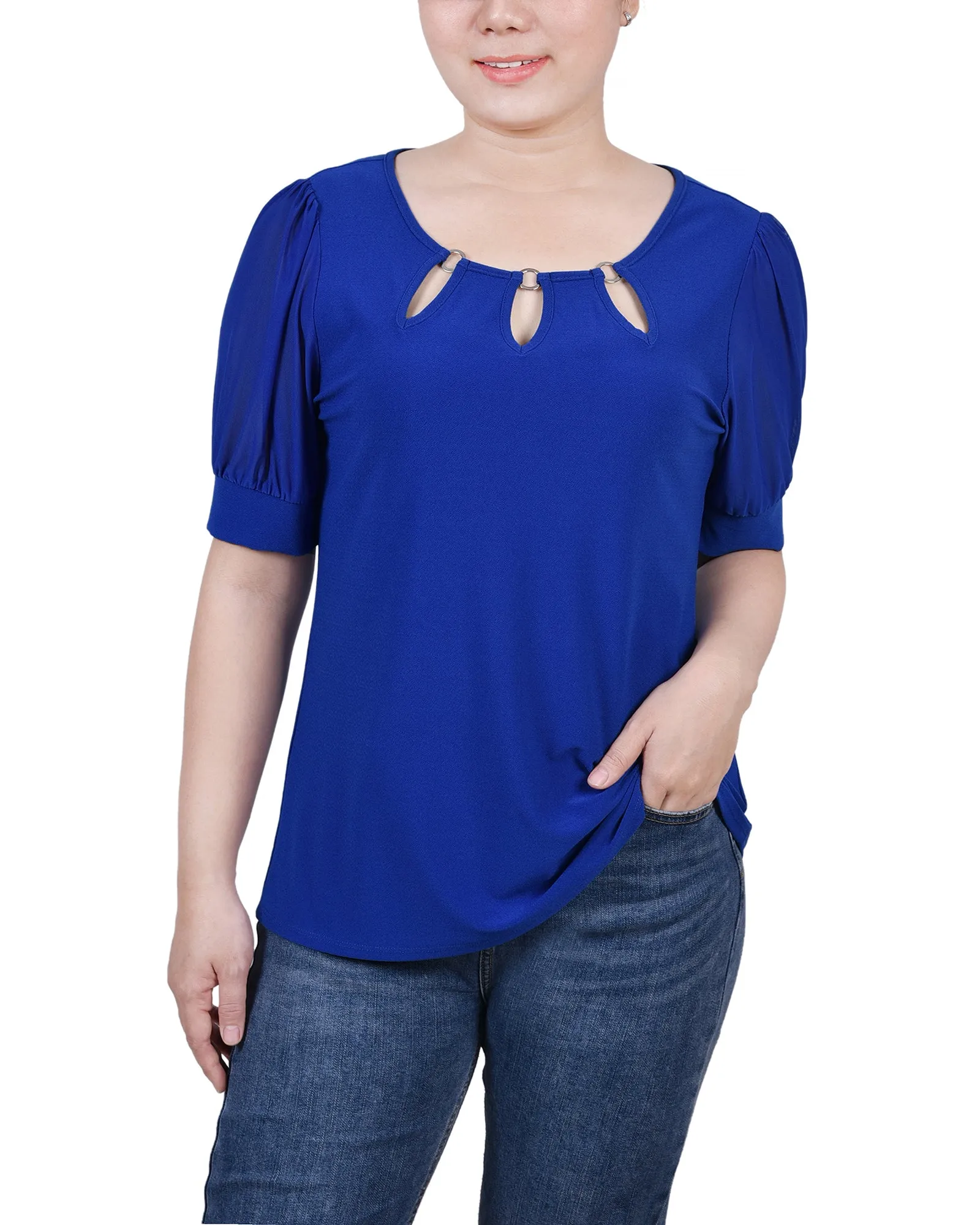 Petite Short Sleeve Three-Ring Top