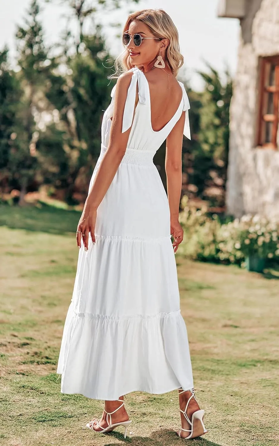 PRETTYGARDEN Women's Cross Neck Summer Sleeveless Tiered Maxi Dress Beach Tie Strap Smocked Long Dresses Pleated Sundress