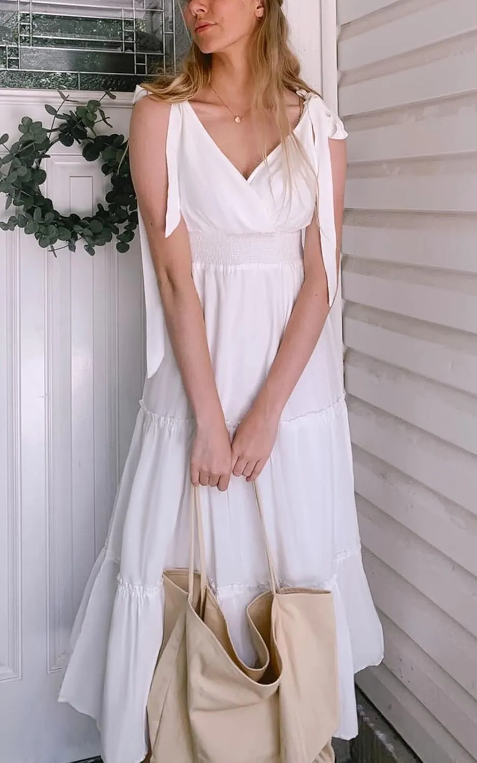 PRETTYGARDEN Women's Cross Neck Summer Sleeveless Tiered Maxi Dress Beach Tie Strap Smocked Long Dresses Pleated Sundress