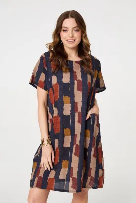 Printed Short Sleeve Knee Length Dress