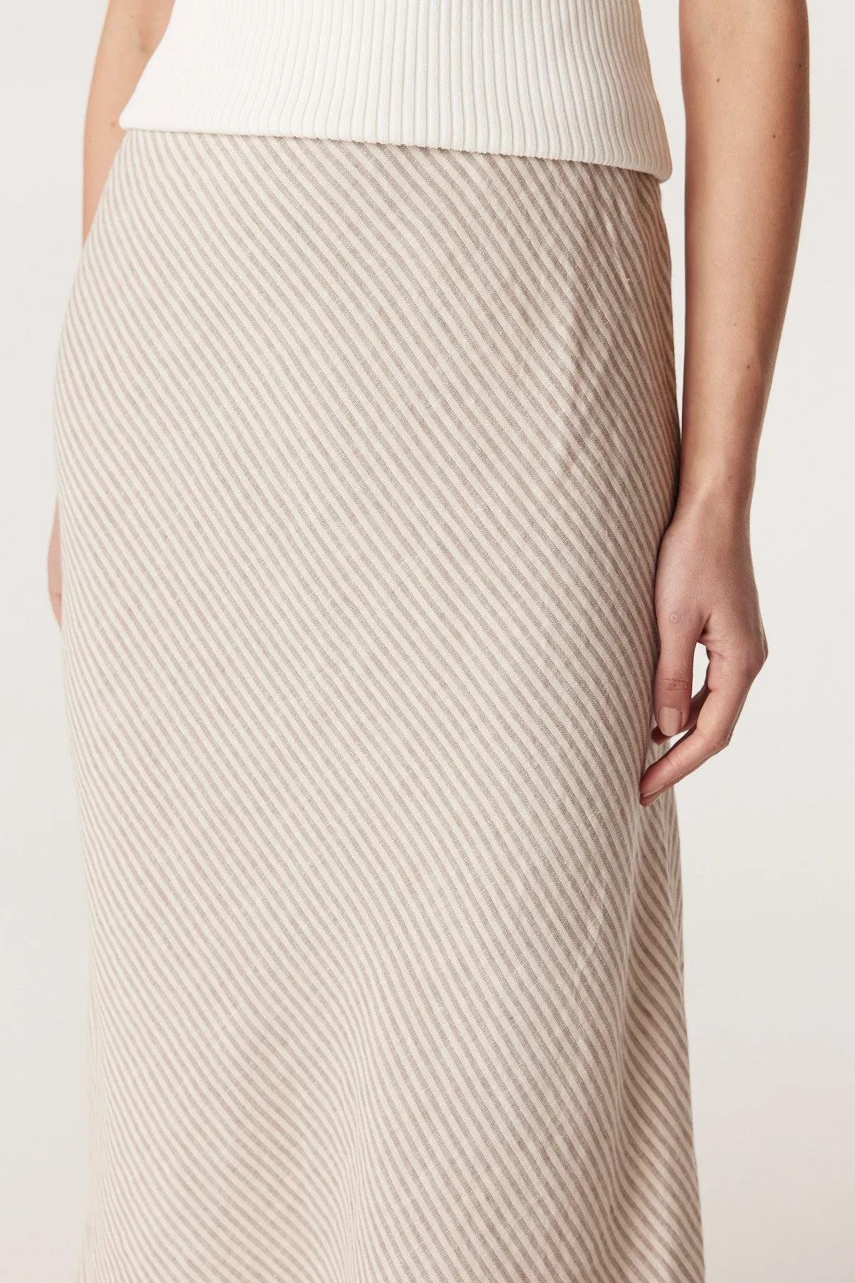 Pure Linen Bias Skirt - Natural Stripe
