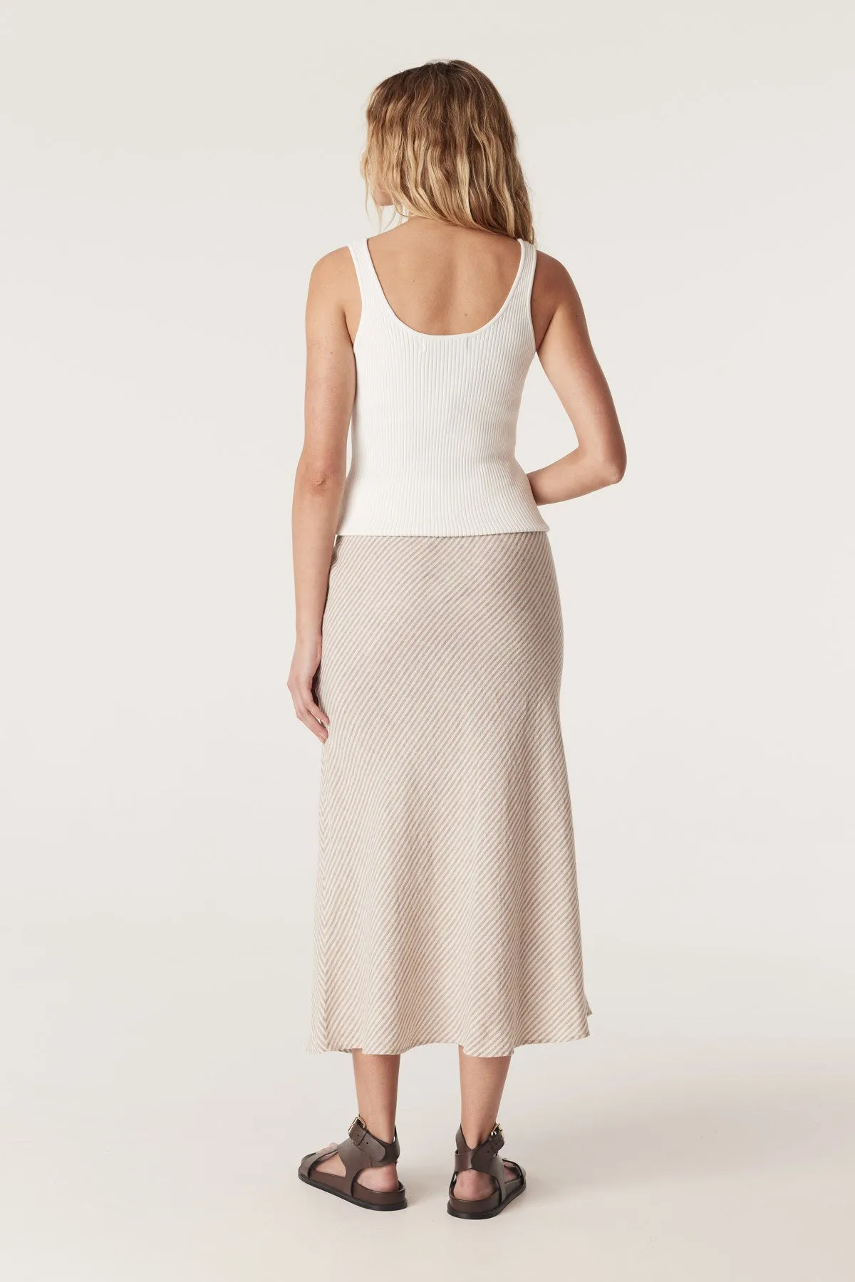 Pure Linen Bias Skirt - Natural Stripe