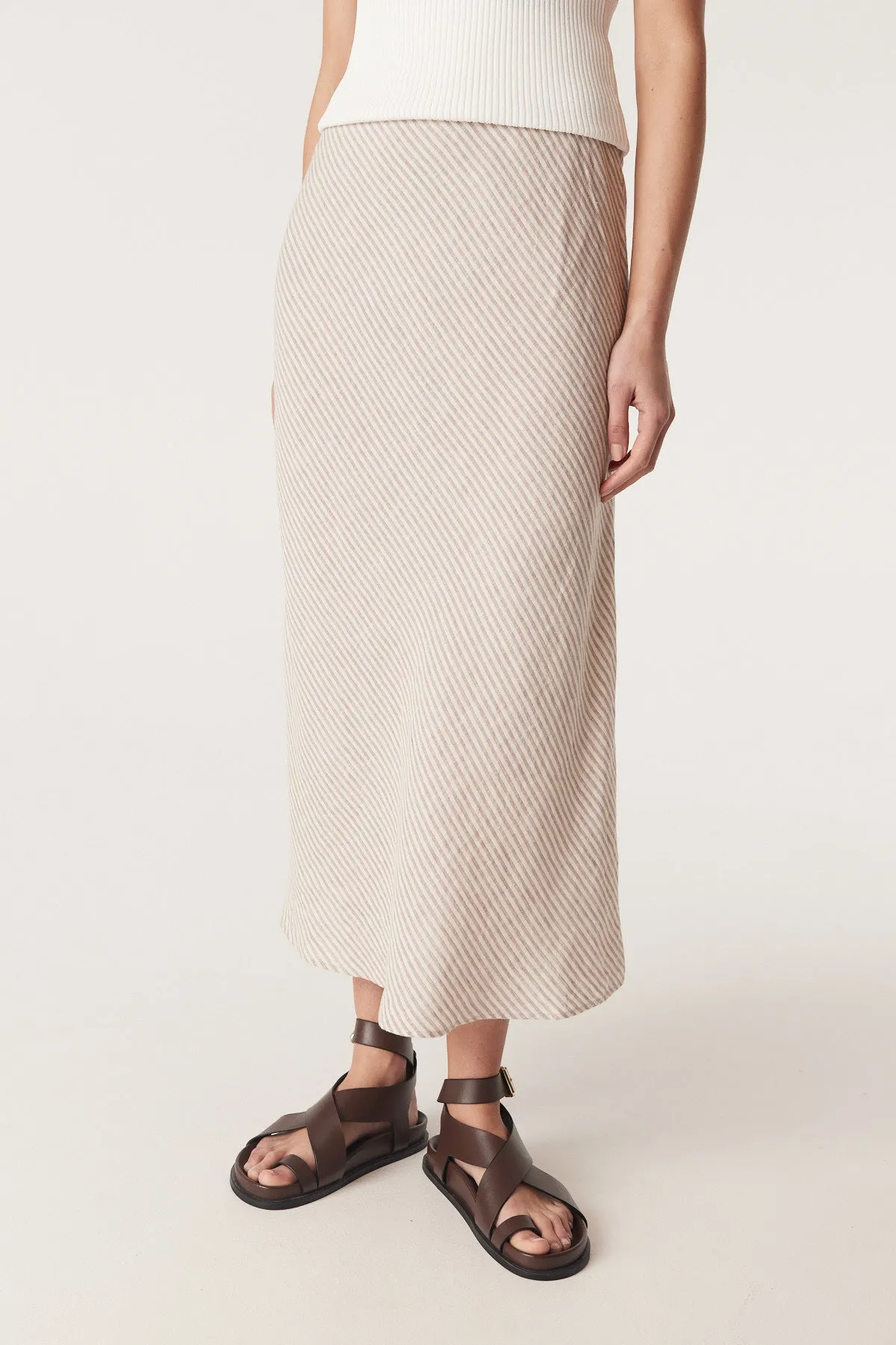 Pure Linen Bias Skirt - Natural Stripe