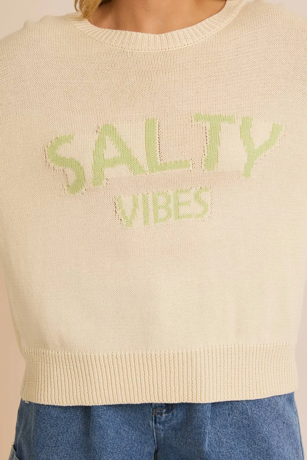 "SALTY VIBES" Lightweight Sweater - Cream