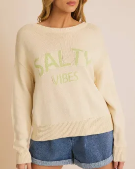 "SALTY VIBES" Lightweight Sweater - Cream