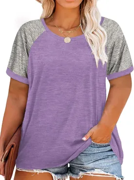 ROSRISS Plus Size Tops for Women Summer Raglan Color Block T Shirts Short Sleeve Loose Fit Tee
