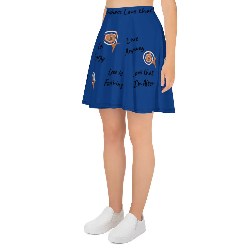 Skater Skirt AJBeneficial Whirl Words on Blue