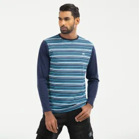 Stripe Contrast Long Sleeve T-shirt - Blue & navy
