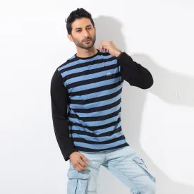 Stripe Long Sleeve T-shirt - cyan and black