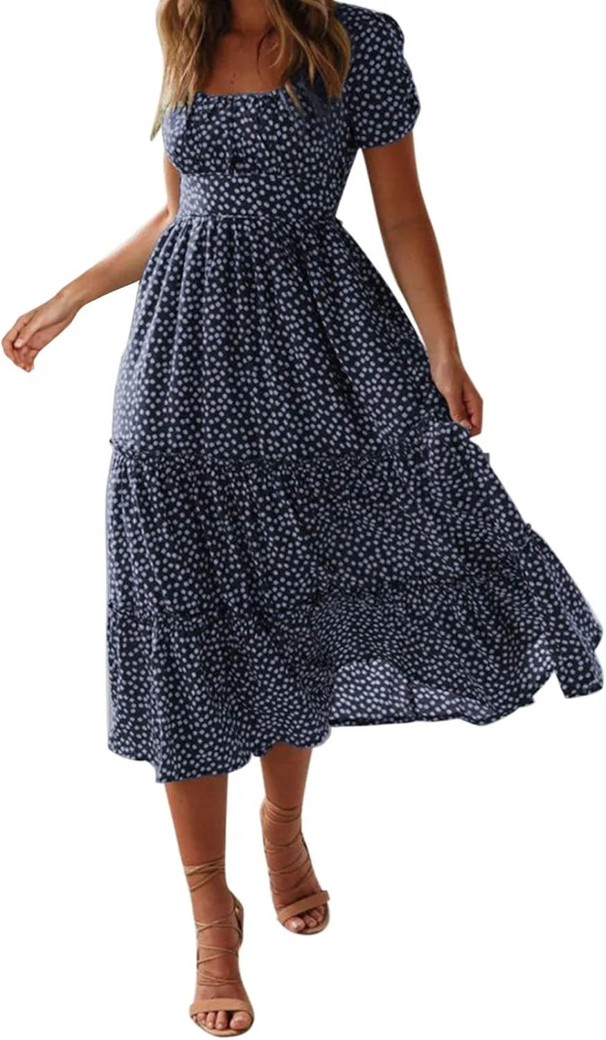 Summer Dresses for Women 2025 Polka Dot Chiffon Elegant Flowy Summer Dress Loose Tiered A Line Boho Beach Sundress