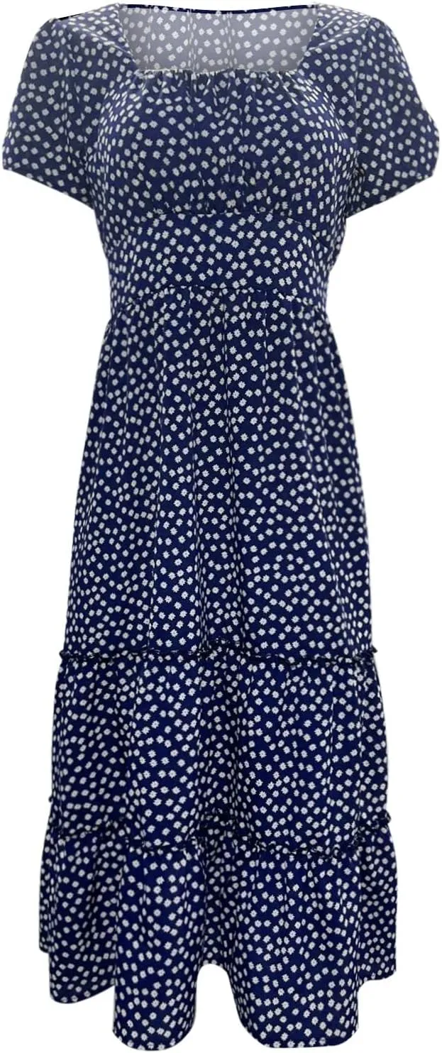 Summer Dresses for Women 2025 Polka Dot Chiffon Elegant Flowy Summer Dress Loose Tiered A Line Boho Beach Sundress