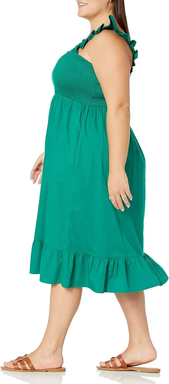 The Drop Women's Kimi Ruffled Shoulder Smocked Midi Dress