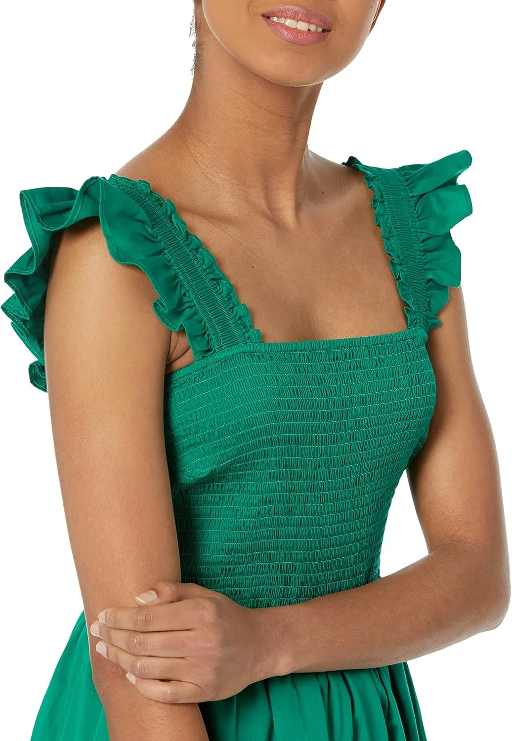 The Drop Women's Kimi Ruffled Shoulder Smocked Midi Dress