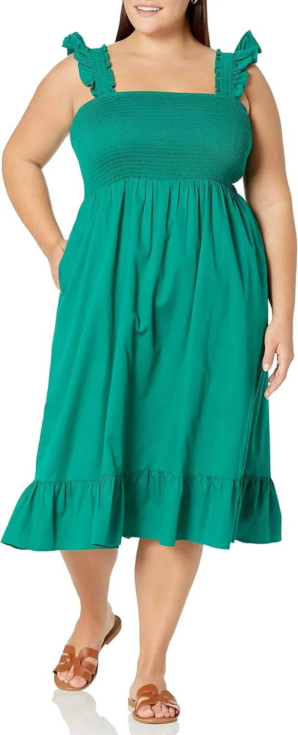 The Drop Women's Kimi Ruffled Shoulder Smocked Midi Dress