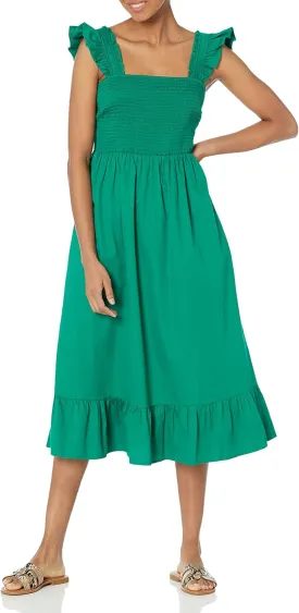 The Drop Women's Kimi Ruffled Shoulder Smocked Midi Dress