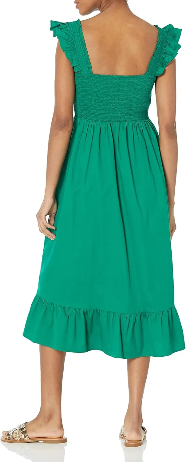 The Drop Women's Kimi Ruffled Shoulder Smocked Midi Dress