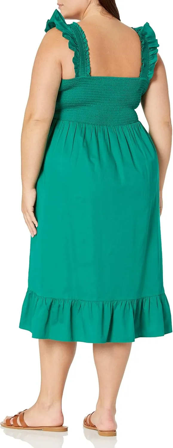 The Drop Women's Kimi Ruffled Shoulder Smocked Midi Dress