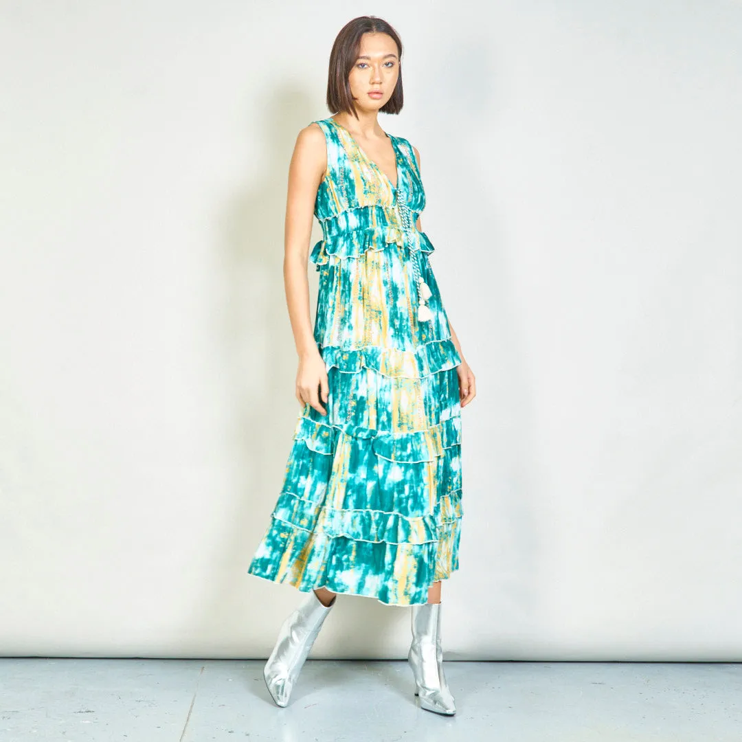 Tie-dye ruffle tiered maxi dress wholesale