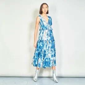 Tie-dye ruffle tiered maxi dress wholesale
