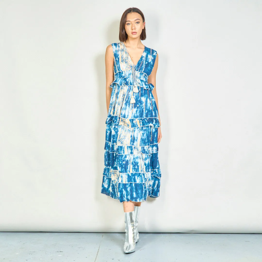 Tie-dye ruffle tiered maxi dress wholesale