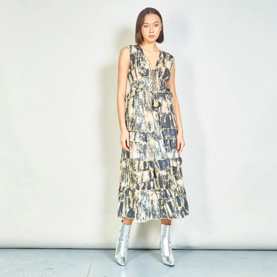 Tie-dye ruffle tiered maxi dress wholesale