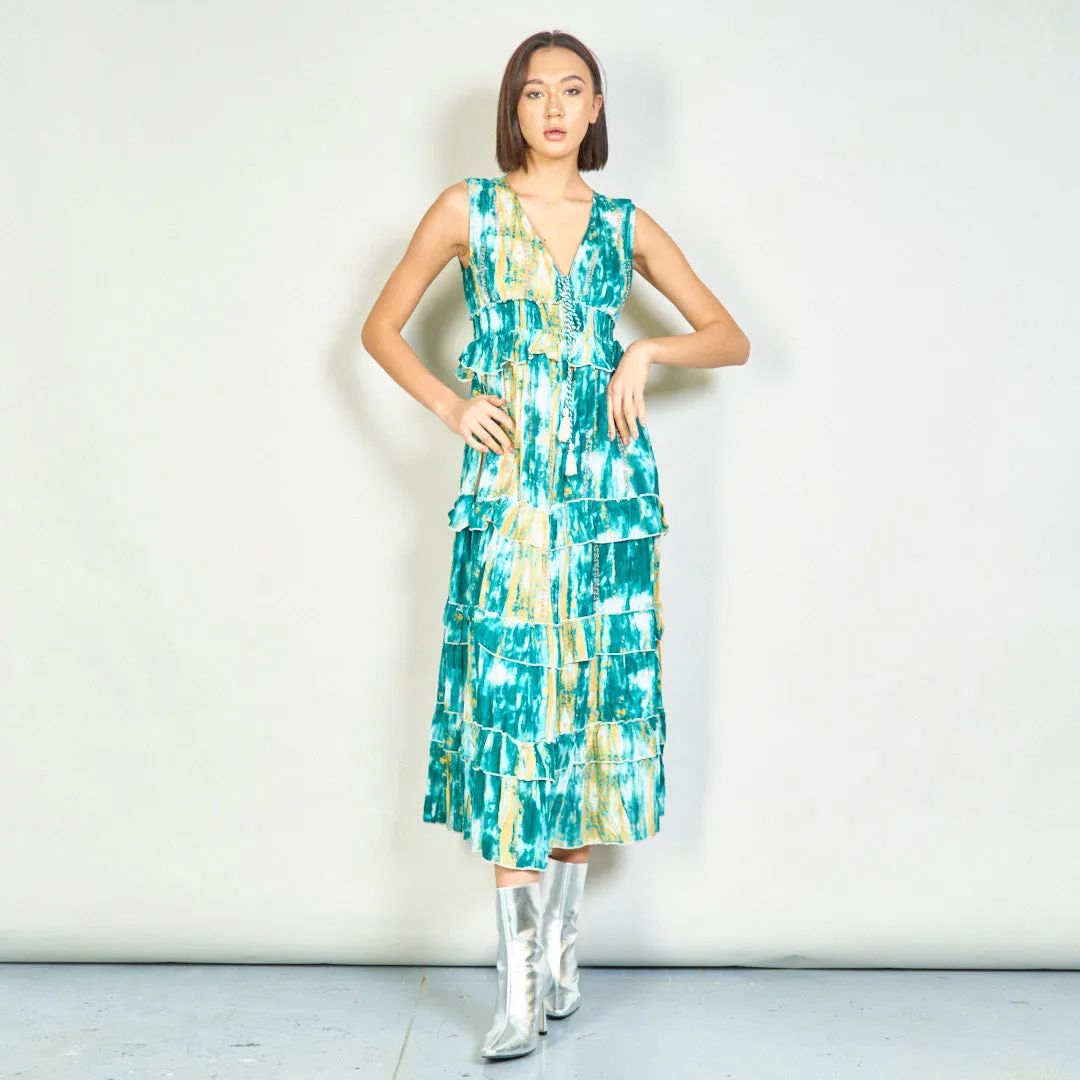 Tie-dye ruffle tiered maxi dress wholesale