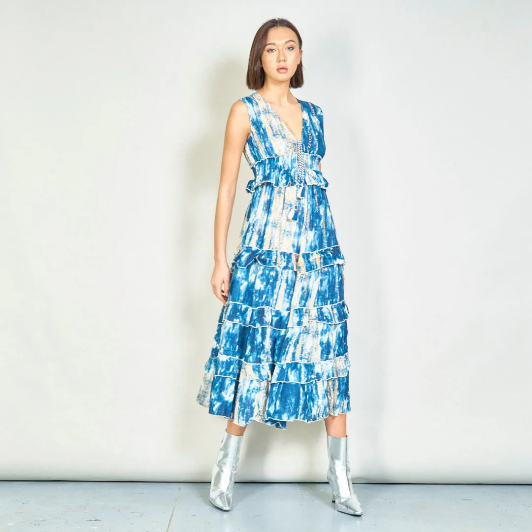 Tie-dye ruffle tiered maxi dress wholesale