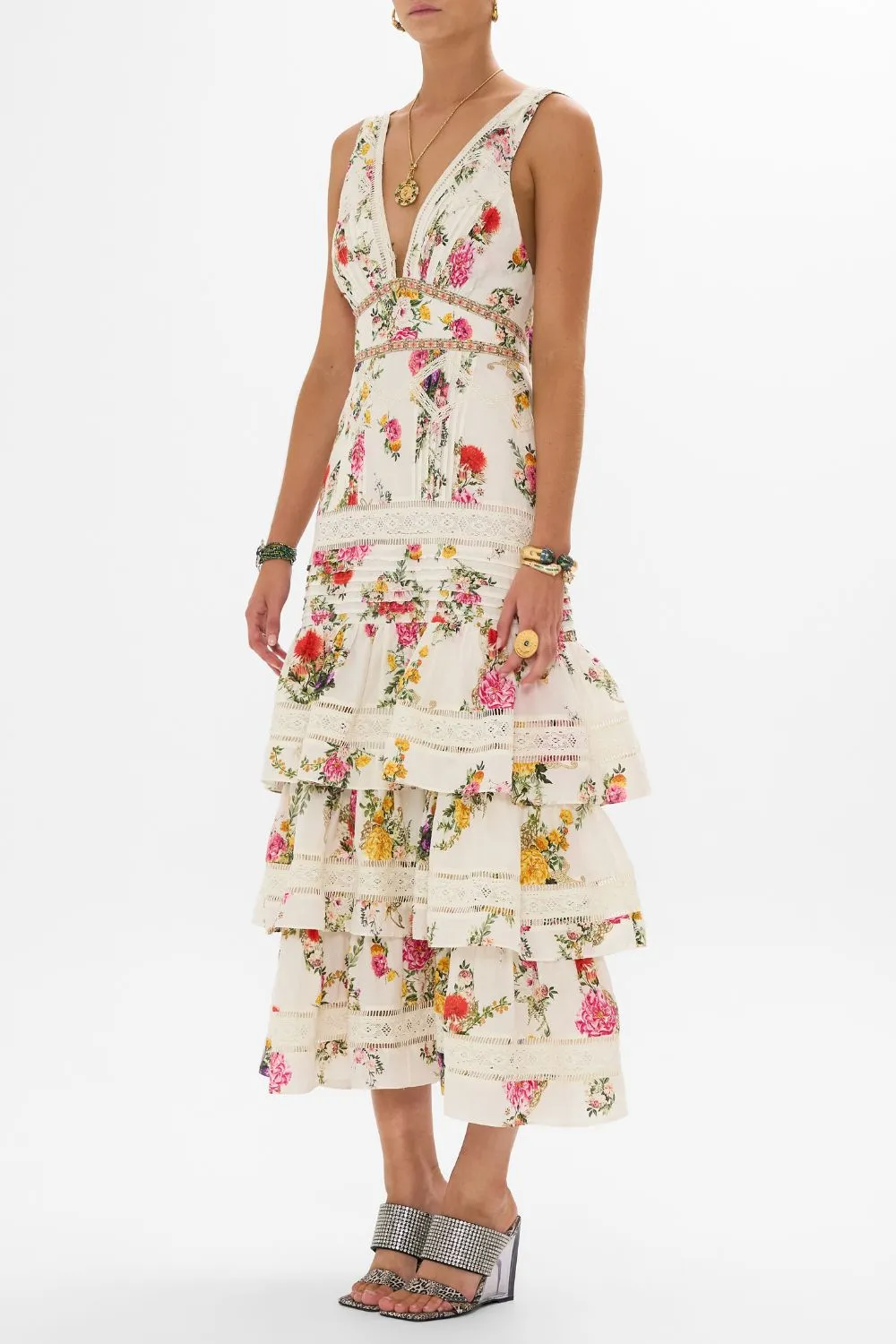TIERED RUFFLE HEM DRESS EGYPTIAN ROSE