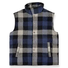 Tri-Color Buffalo Check Puffer Vest- Navy/Gray