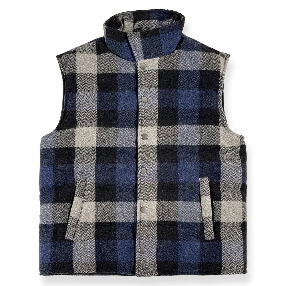 Tri-Color Buffalo Check Puffer Vest- Navy/Gray