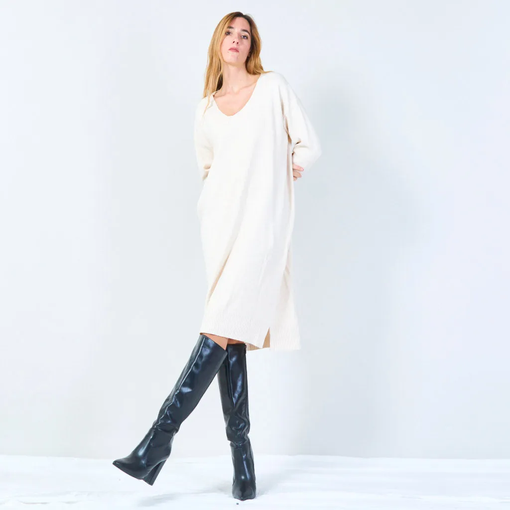 V-neck casual knit dress wholesale