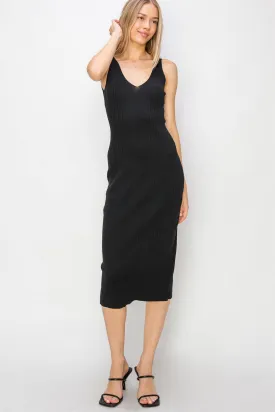 V-Neck Ribbed Bodycon Midi Dress