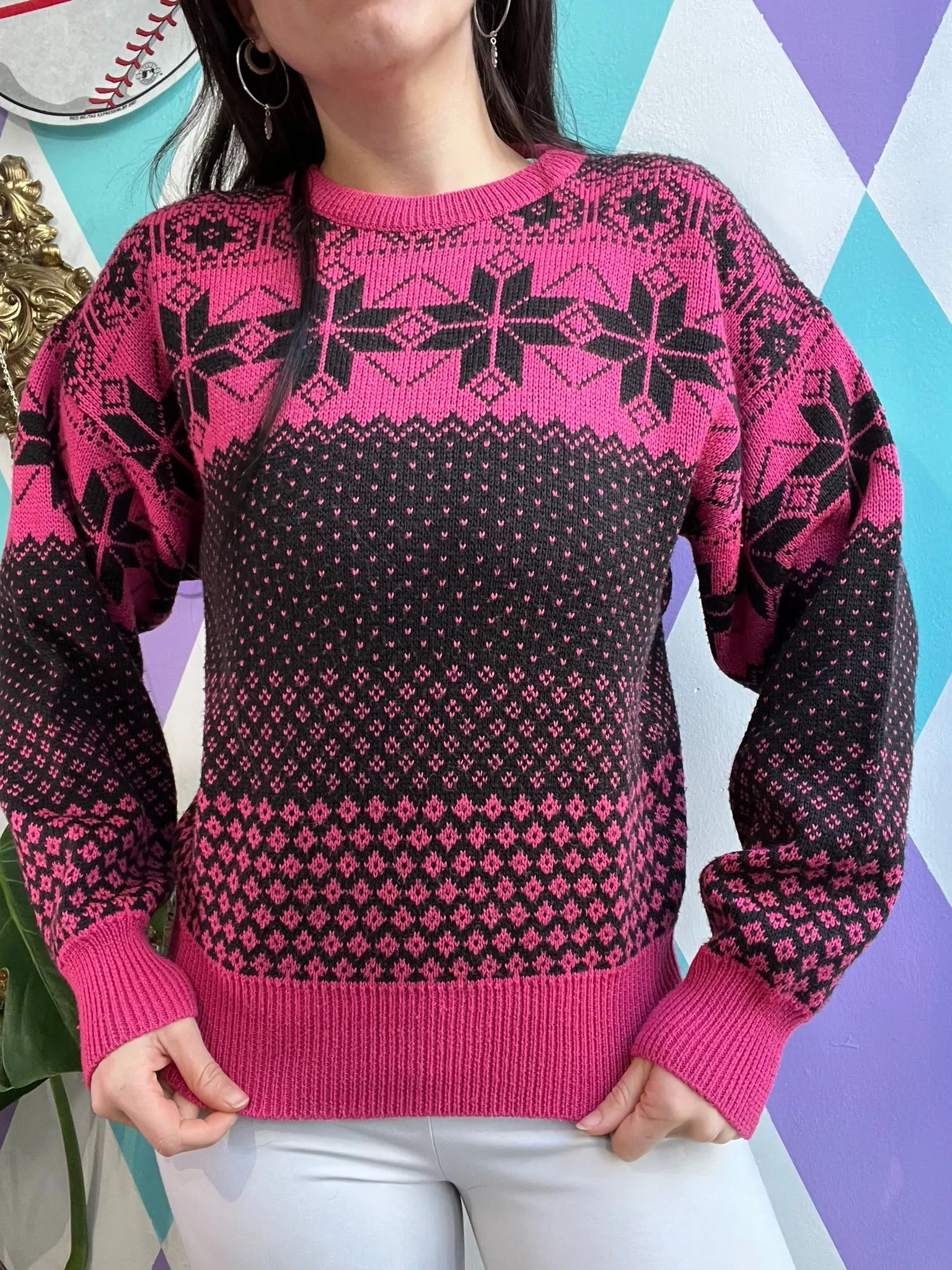 Vintage Fair Isle Pink/Black Knit Sweater