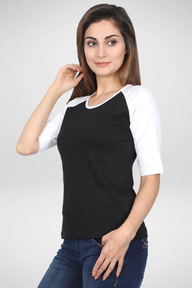 White Black Raglan Sleeve T-shirt for women