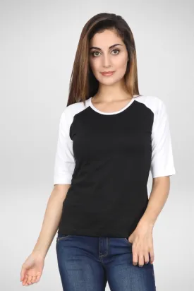 White Black Raglan Sleeve T-shirt for women