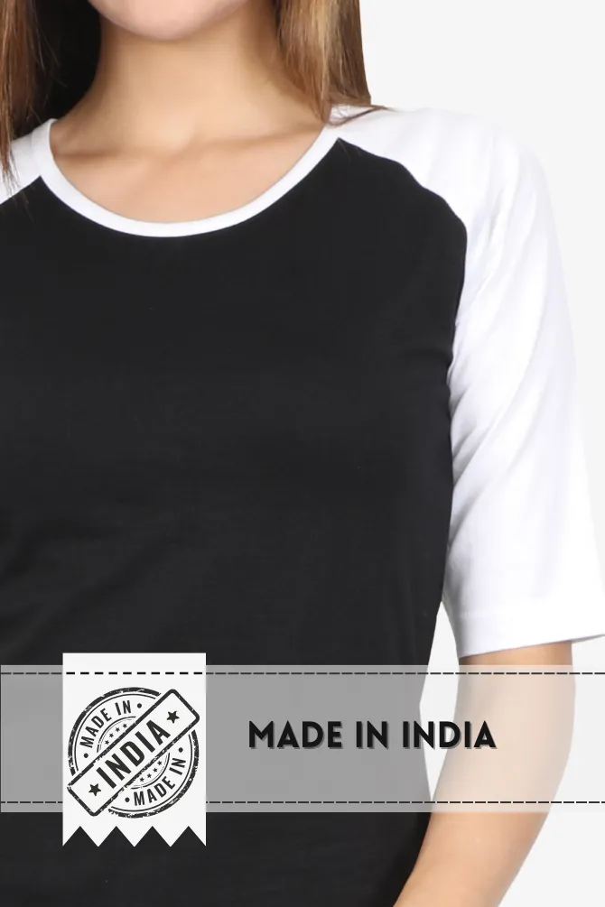 White Black Raglan Sleeve T-shirt for women