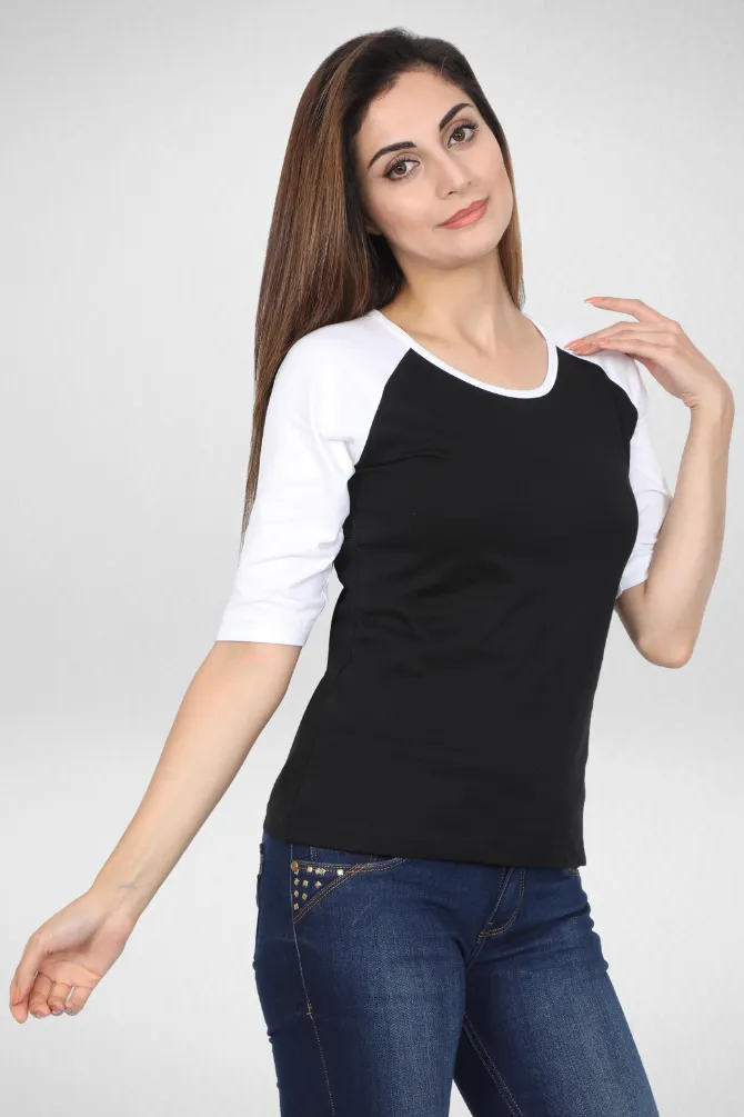 White Black Raglan Sleeve T-shirt for women