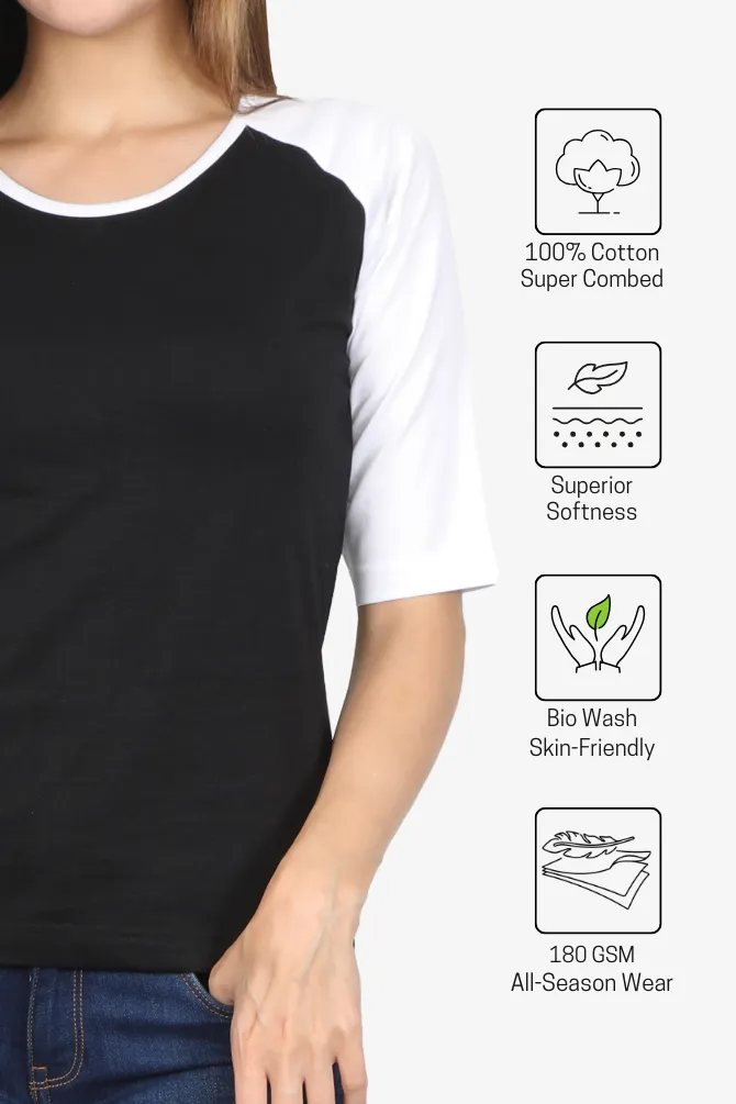 White Black Raglan Sleeve T-shirt for women