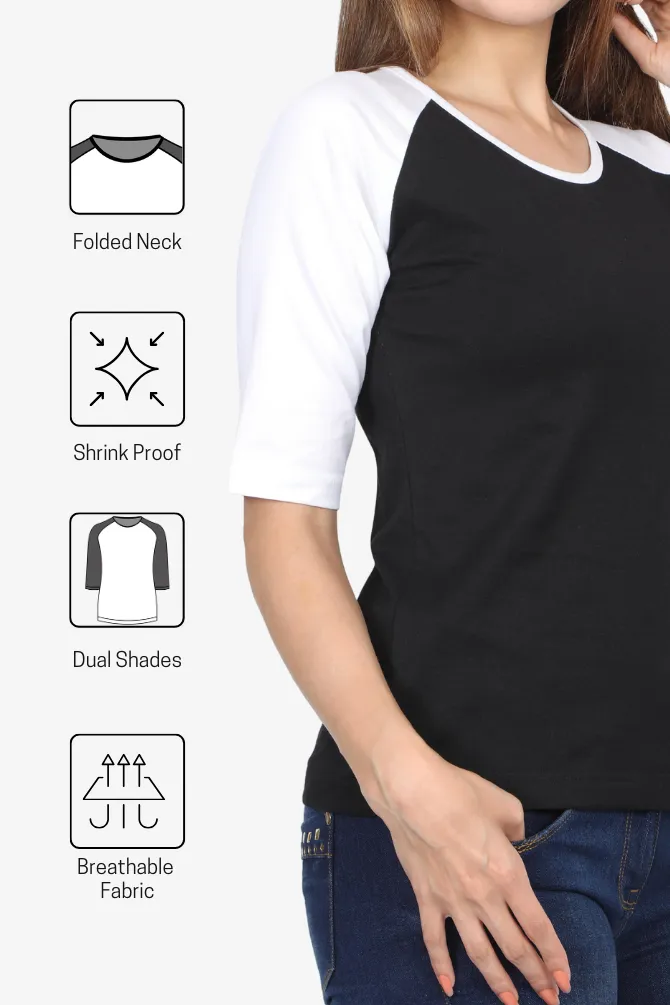 White Black Raglan Sleeve T-shirt for women
